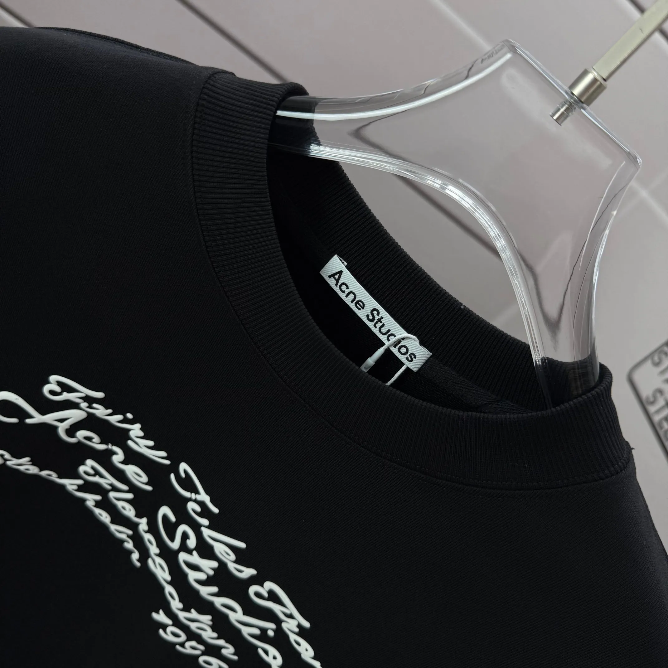 # 120 Acne studios Acne studios 2026 early autumn and winter New Arrival long-sleeved sweatshirt foam printing custom terry fabric round neck pullover sweatshirt for men and women Same Style Color: Black White Size: S (90-130 pounds) M (120-150 pounds) L (140-165 pounds) XL (160-180 pounds) XXL (180 pounds)
